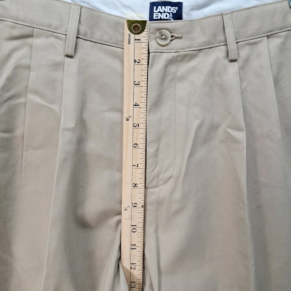 Lands End Mens 42 Traditional Fit Pleated Chino Pants Khaki Tan Cotton